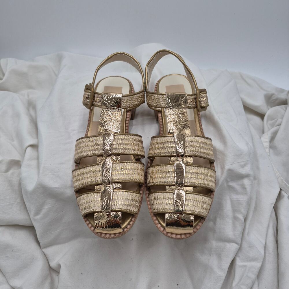NEW Dolce Vita Holis fisherman sandals in light gold raffia women size 8.5